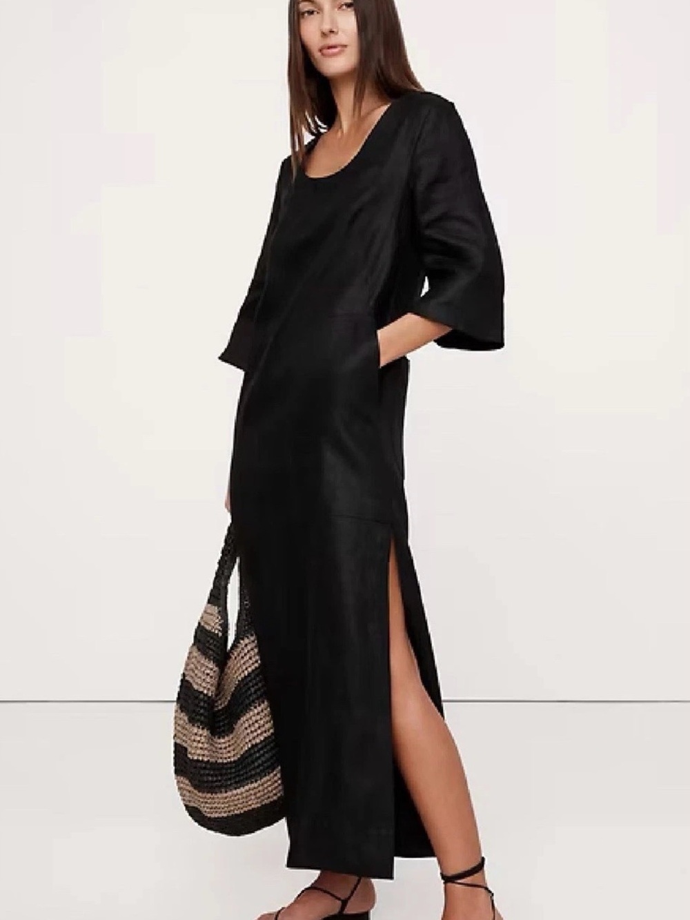 Banana Republic Black Maxi Dress with Scoop Neck and Side Slits